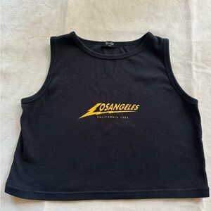 Brandy Melville John Galt Cropped Black Sleeveless Los Angeles Tee